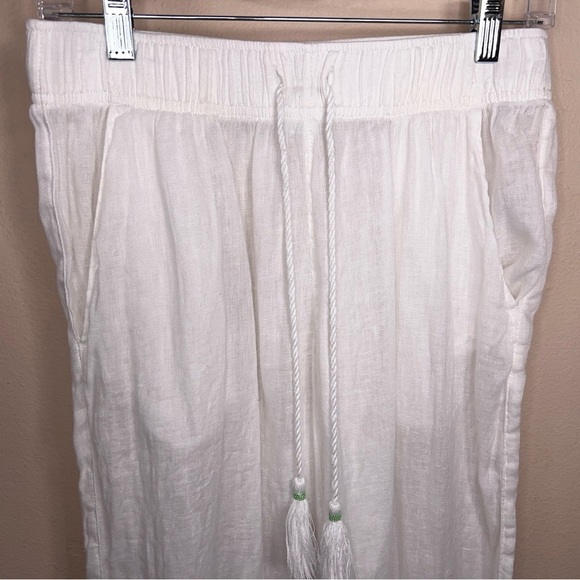 Medium Cynthia Rowley Pure Linen Pants White Wide Leg Drawstring Waist Neutral - Picture 4 of 11